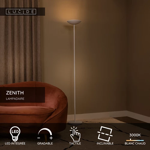 Lucide ZENITH - Lampadaire - LED Dim. - 1x20W 3000K - Blanc - USP